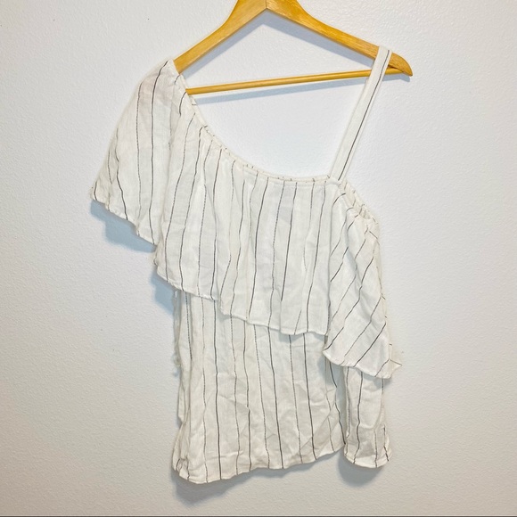 NWT Sanctuary White Black Stripe One Shoulder Top - Picture 1 of 6